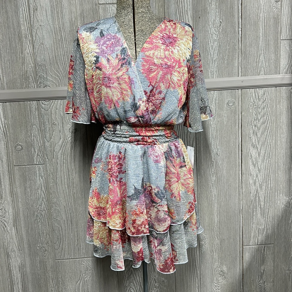 Bishop & Young Metallic Floral Party Dress Size Small NWT